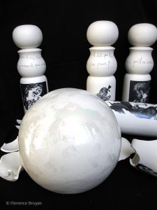Child's play: porcelain and chromo skittles, mother-of-pearl luster porcelain ball