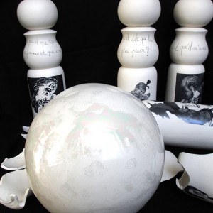 Child’s play: porcelain and chromo skittles, mother-of-pearl luster porcelain ball