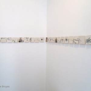 Line: porcelain tiles and chromos, thread imprints (10 x 10 cm)